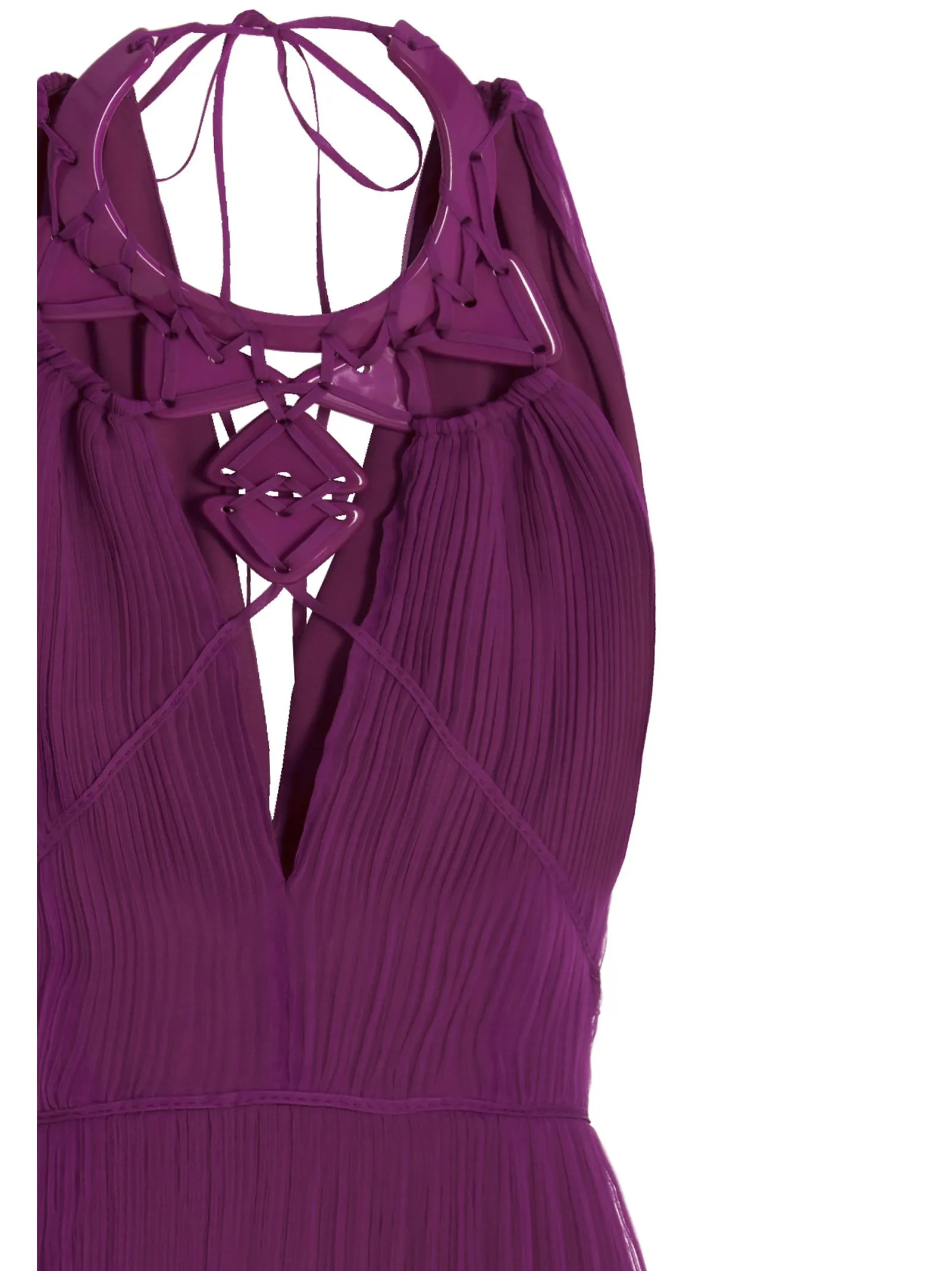 Alberta Ferretti Plisse Embellished V-Neck Long Dress