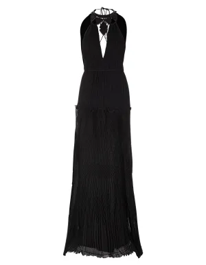 Alberta Ferretti Plisse Embellished V-Neck Long Dress