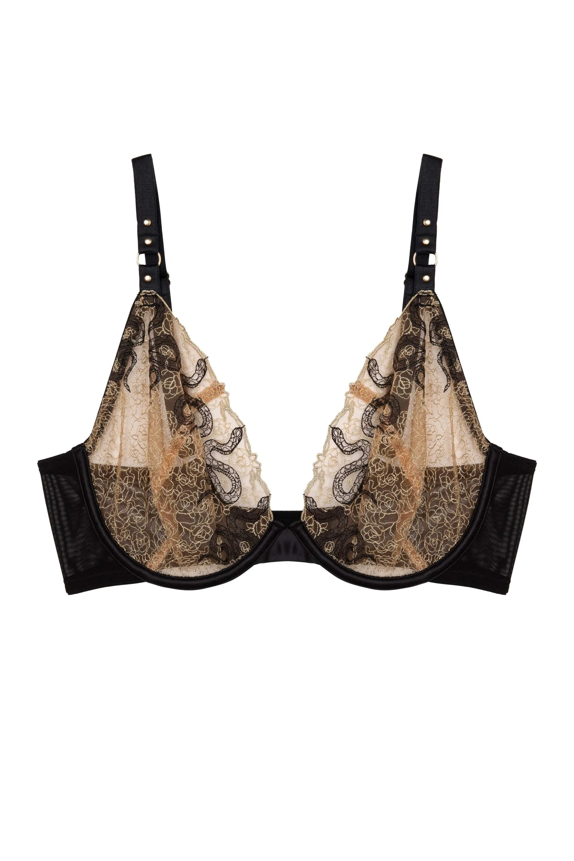 Amal Gold And Black Embroidery Plunge Bra