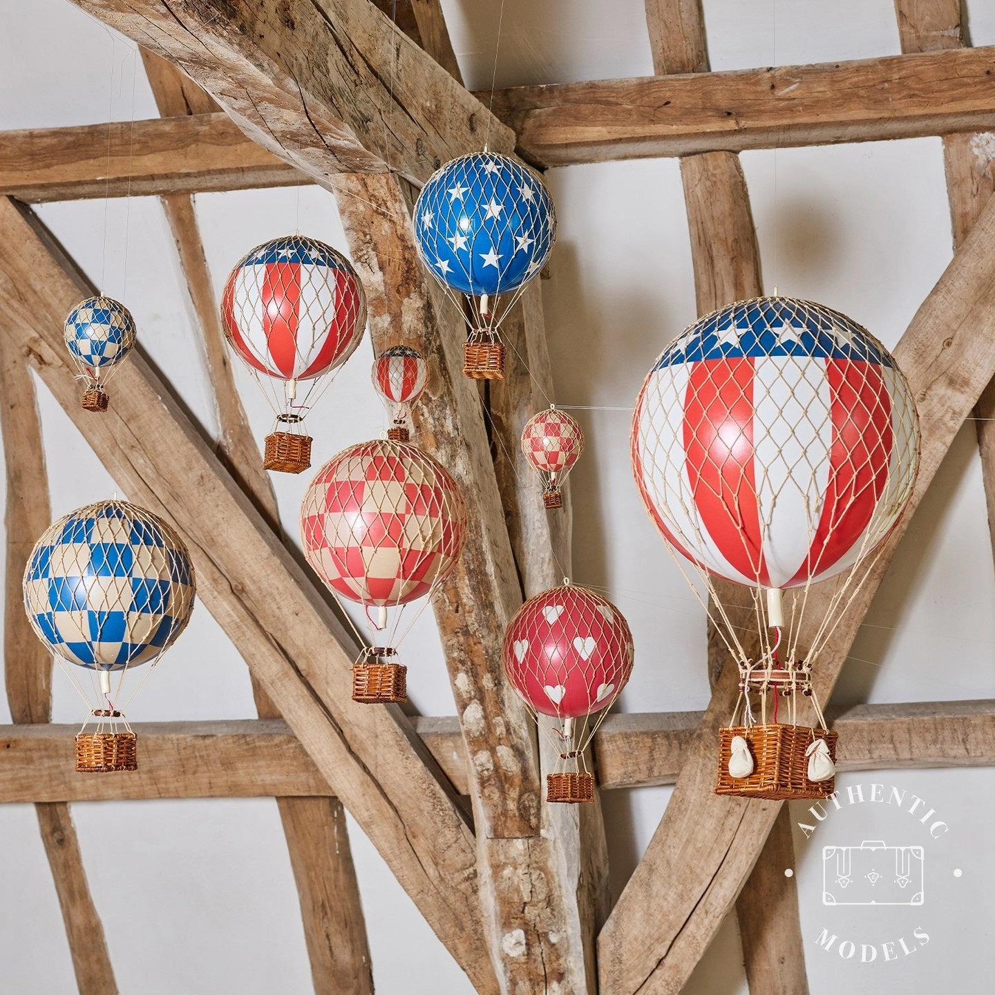 Authentic Models Travels Light. Red Hearts - Hot Air Balloon Hanging Decor - 30cm