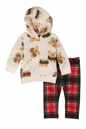 Baby Girls 0-9M Love Bear Hoodie and Plaid Leggings Set