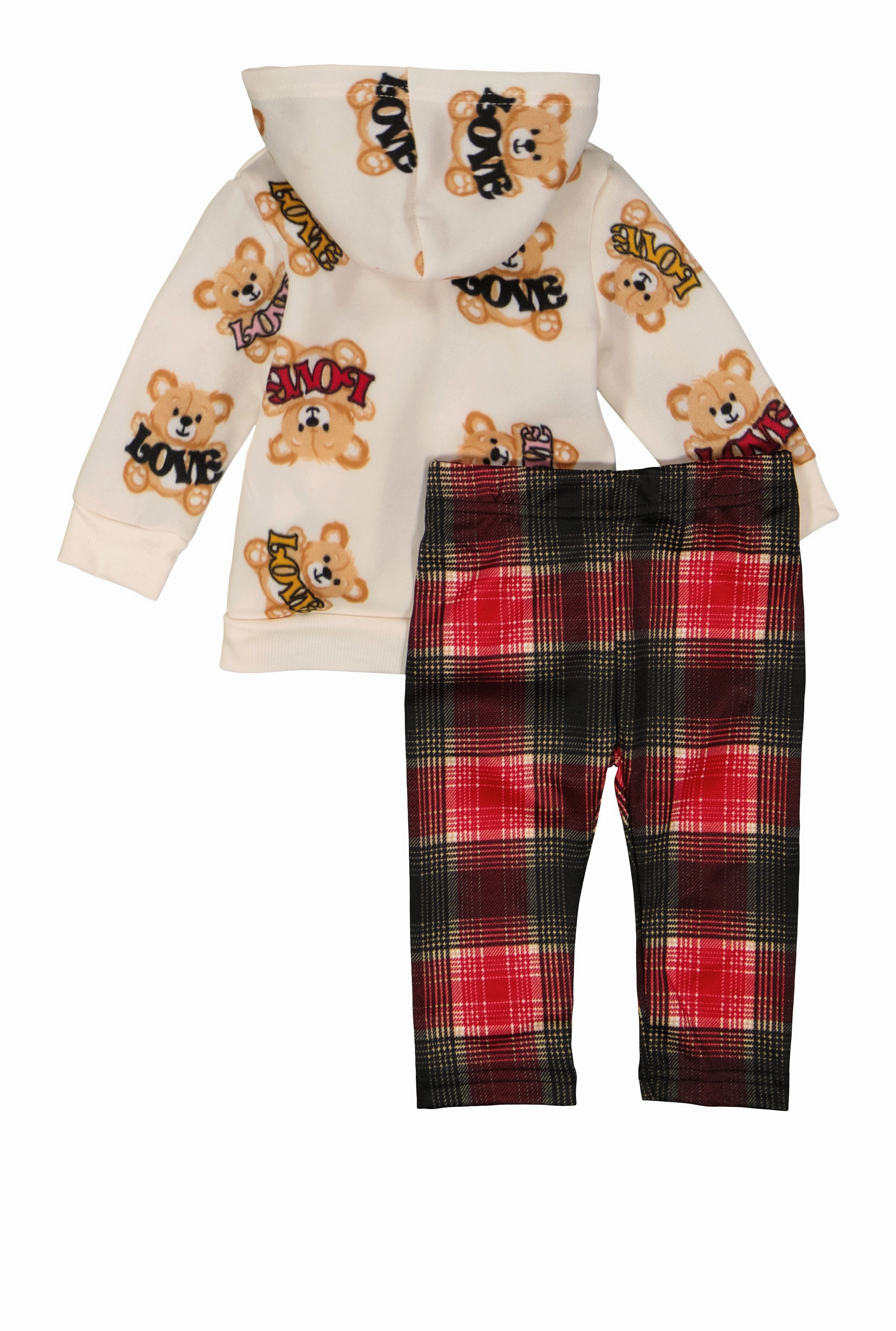Baby Girls 0-9M Love Bear Hoodie and Plaid Leggings Set
