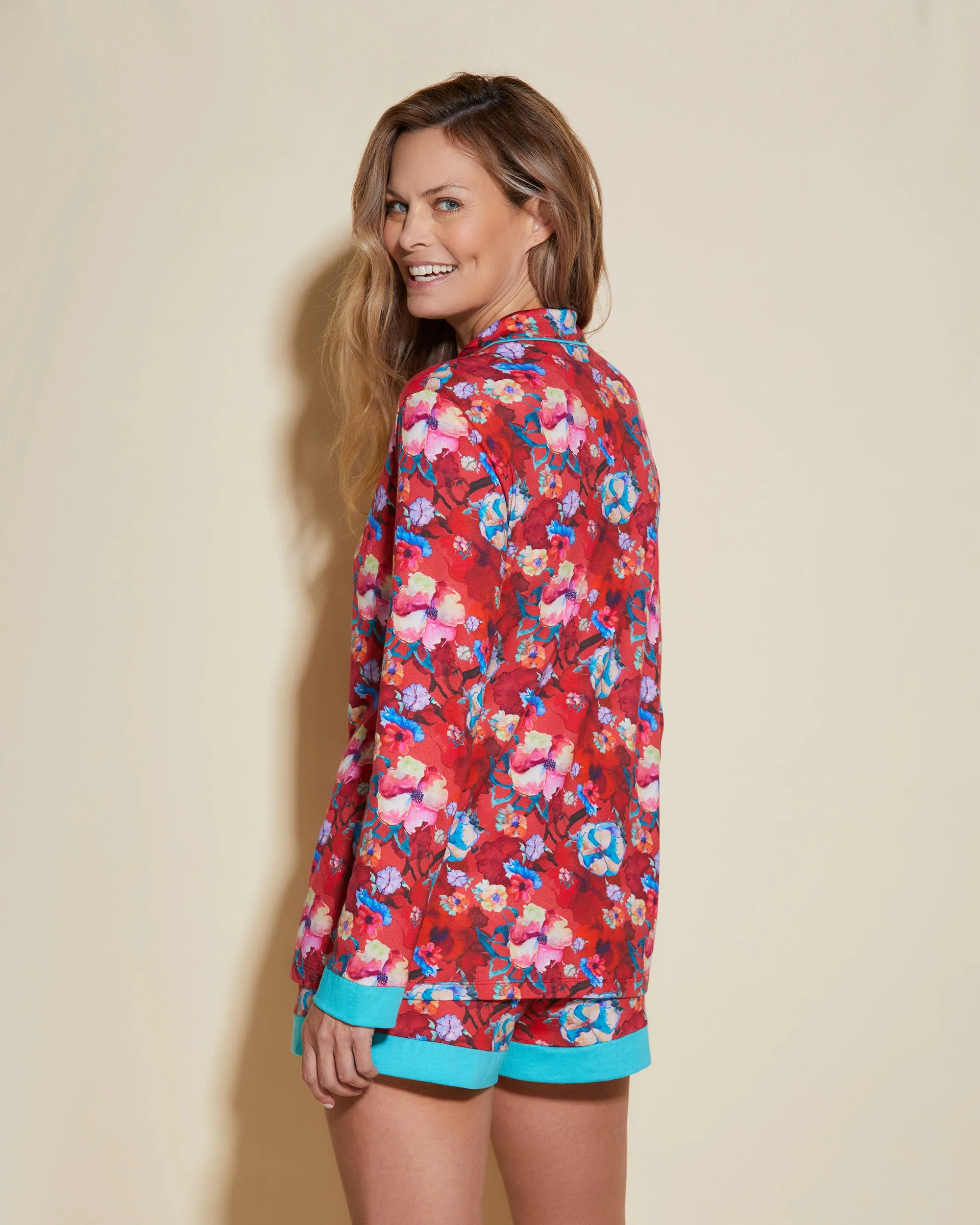 Bedrucktes Langärmeliges Top & Boxer Pyjama-Set