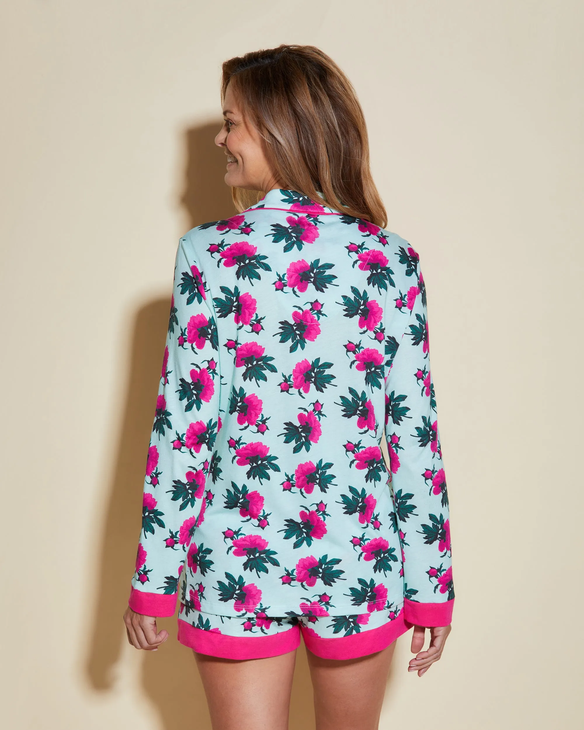 Bedrucktes Langärmeliges Top & Boxer Pyjama-Set