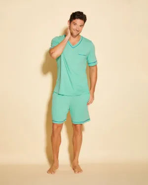 Conjunto De Pijama Para Hombre Con Camisa De Manga Corta Y Pantalones Cortos