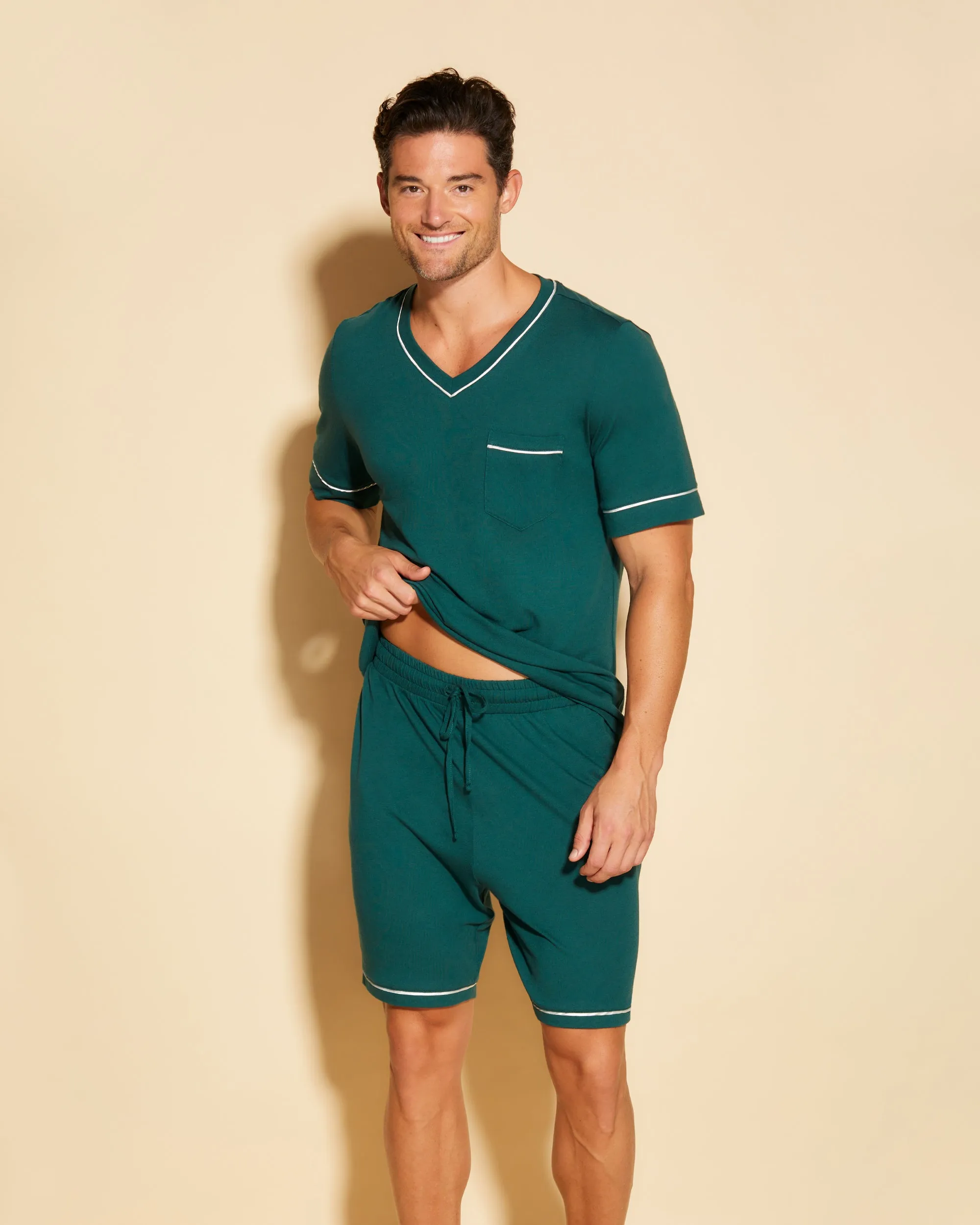 Conjunto De Pijama Para Hombre Con Camisa De Manga Corta Y Pantalones Cortos