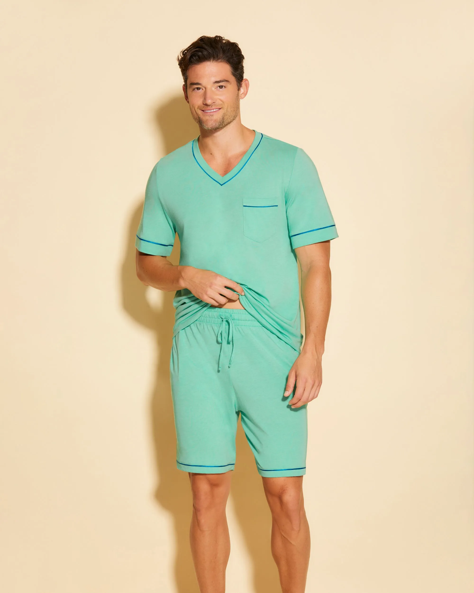 Conjunto De Pijama Para Hombre Con Camisa De Manga Corta Y Pantalones Cortos