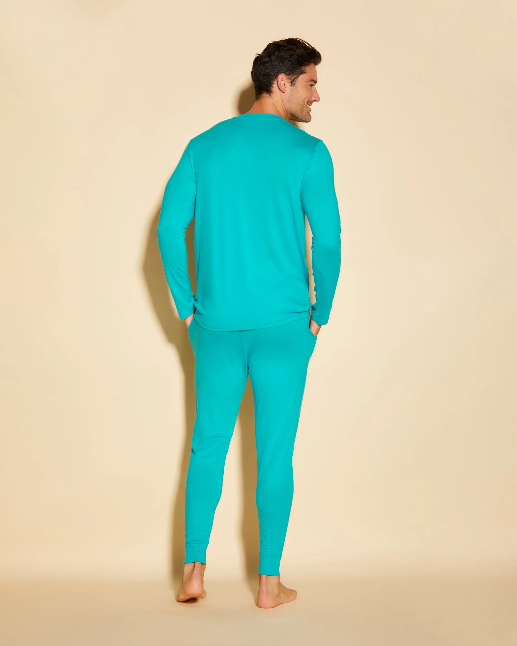 Conjunto De Pijama Para Hombre Con Camiseta Henley Y Pantalones Joggers