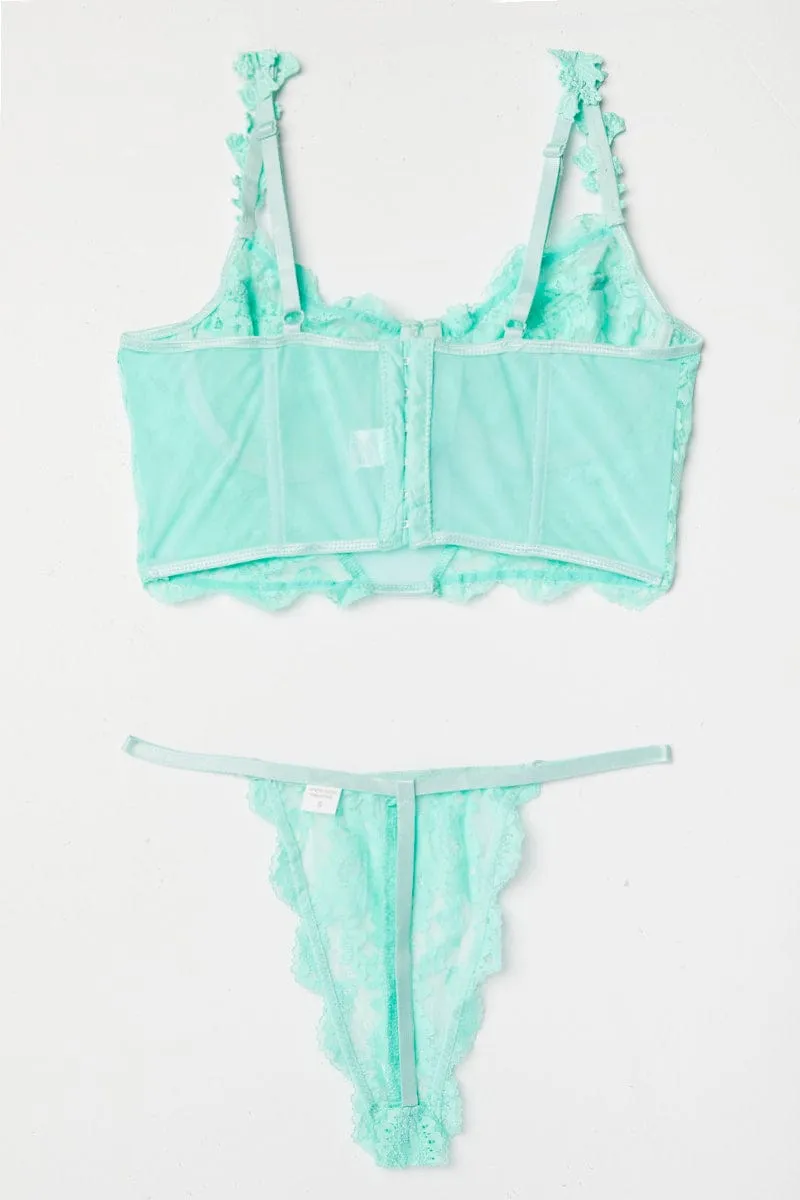 Green Floral Lace Lingerie Set