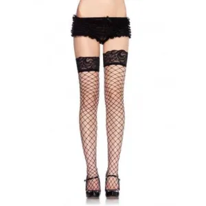 Lace Top Fence Net Thigh Highs - One Size - Black