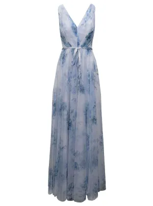 Marchesa Notte Floral Printed V-Neck Maxi Dress