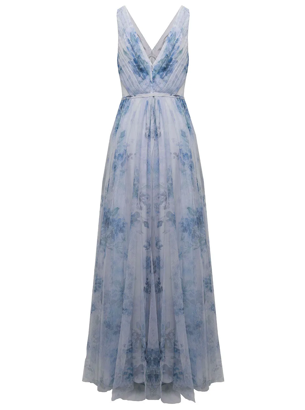 Marchesa Notte Floral Printed V-Neck Maxi Dress