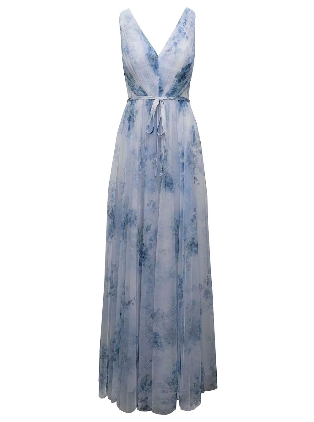 Marchesa Notte Floral Printed V-Neck Maxi Dress