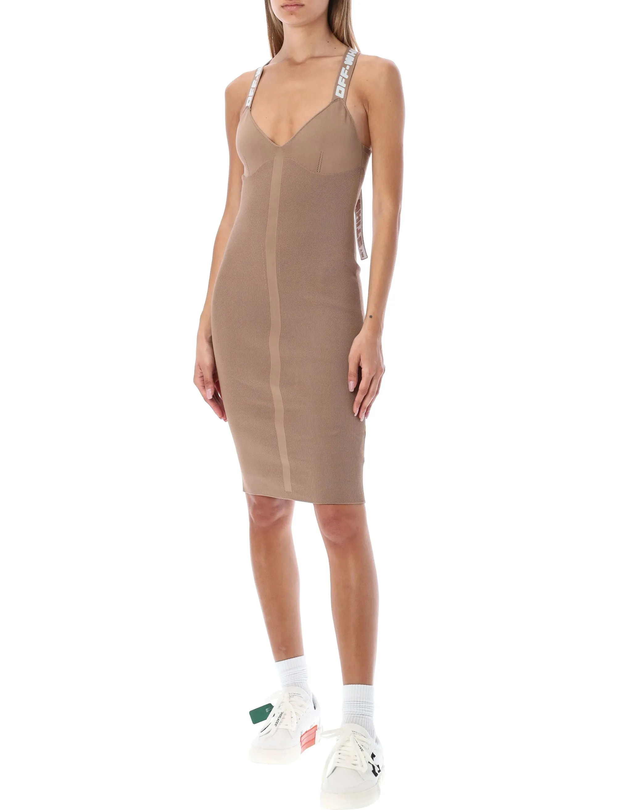 Off-White Logo Detailed V-Neck Sleeveless Dress