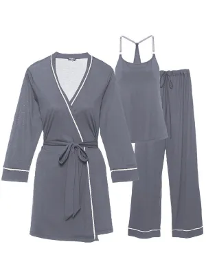 Pyjama-Set Für Schwangere, 3-Teilig, Mit Bademantel