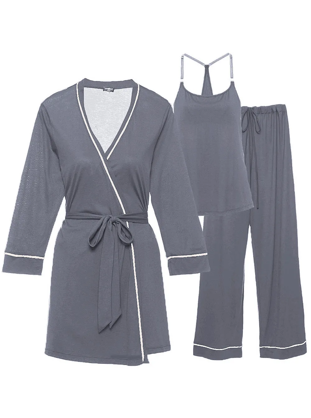 Pyjama-Set Für Schwangere, 3-Teilig, Mit Bademantel