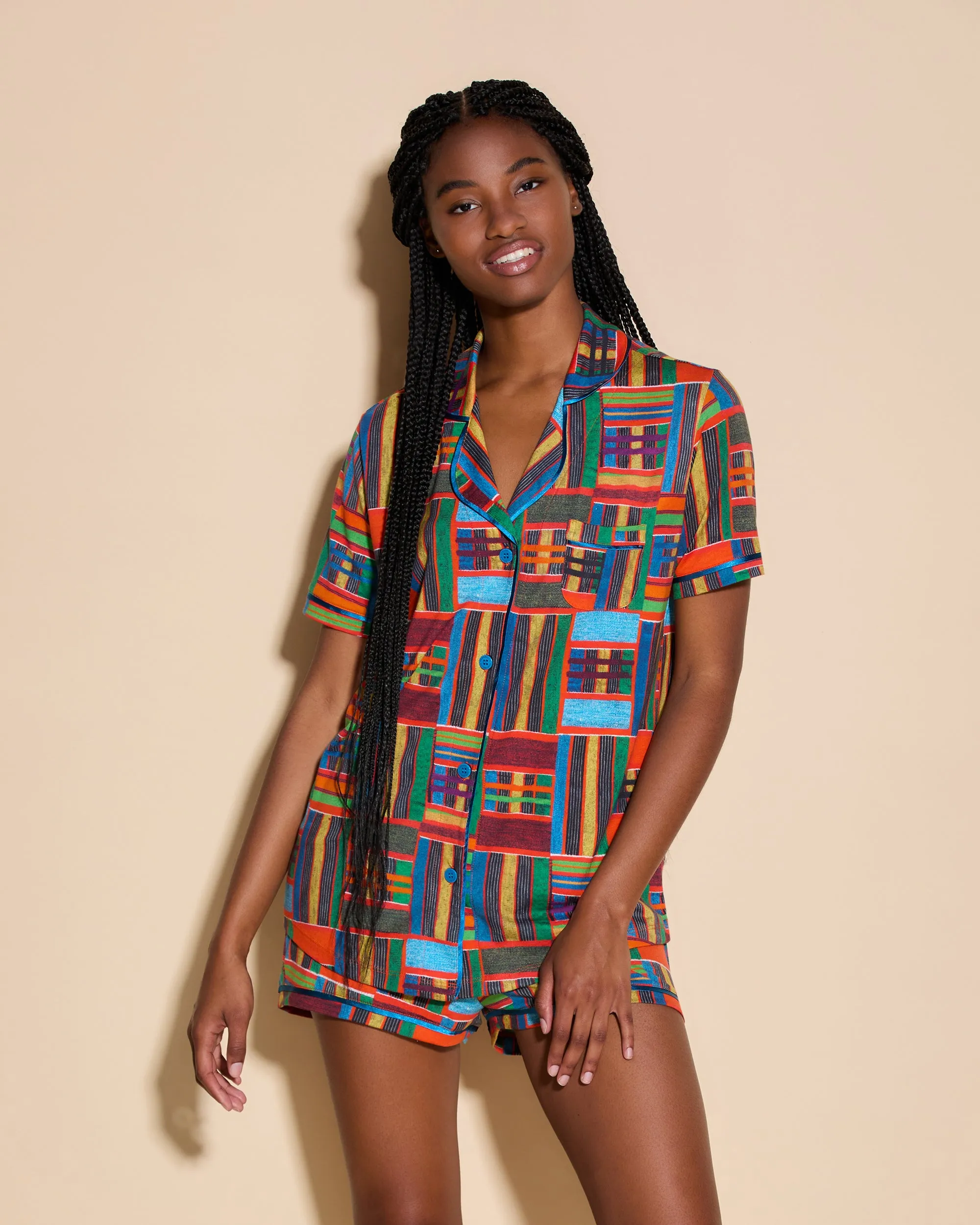 Short Sleeve Top & Boxer Pajama Set