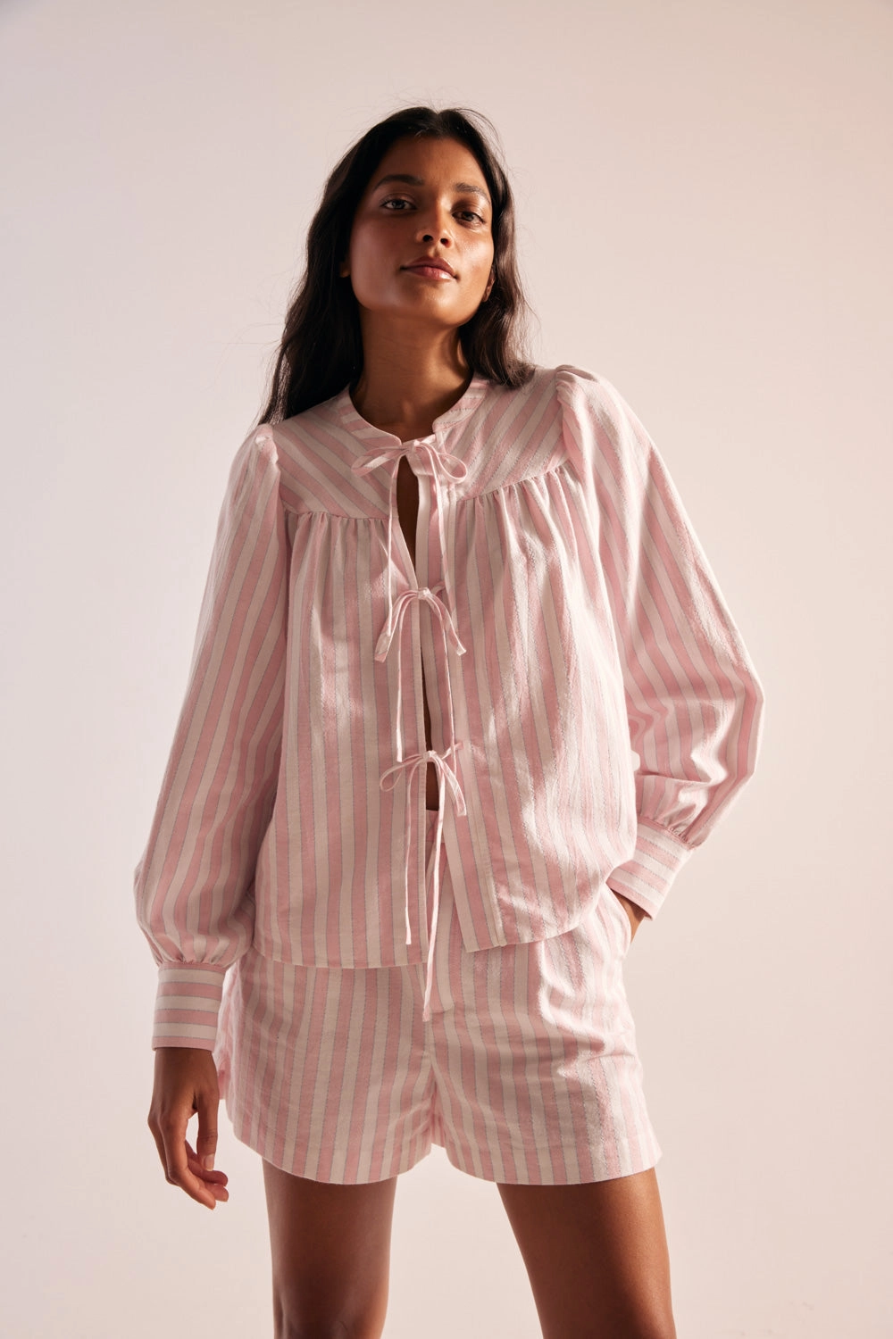 Short Simon rayures rose et blanc