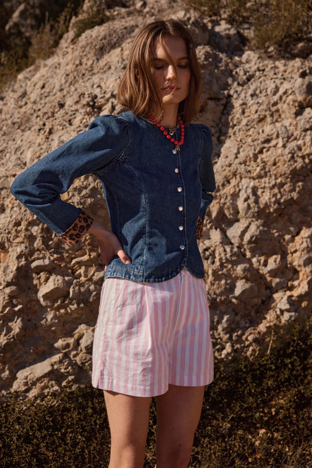 Short Simon rayures rose et blanc