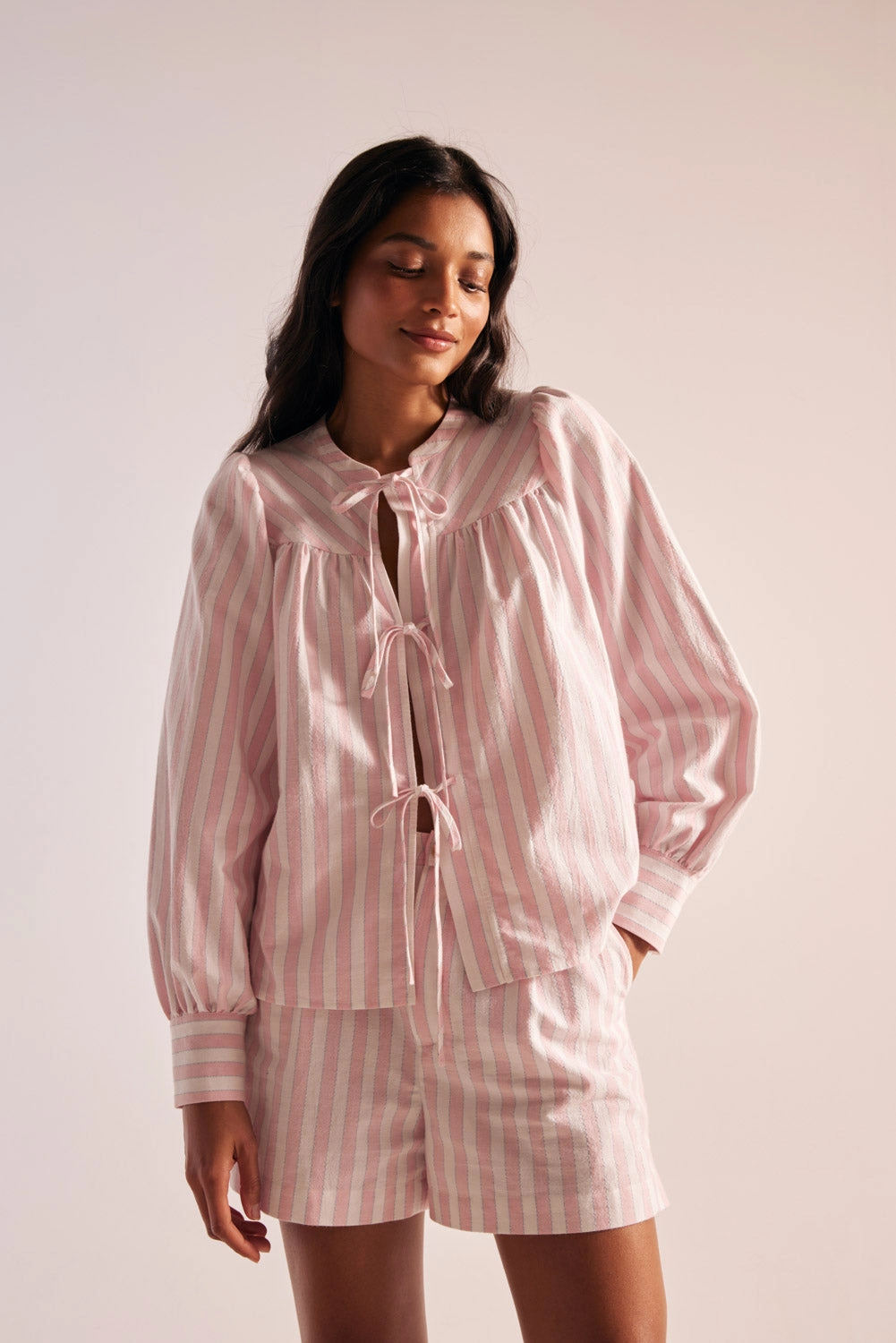 Short Simon rayures rose et blanc