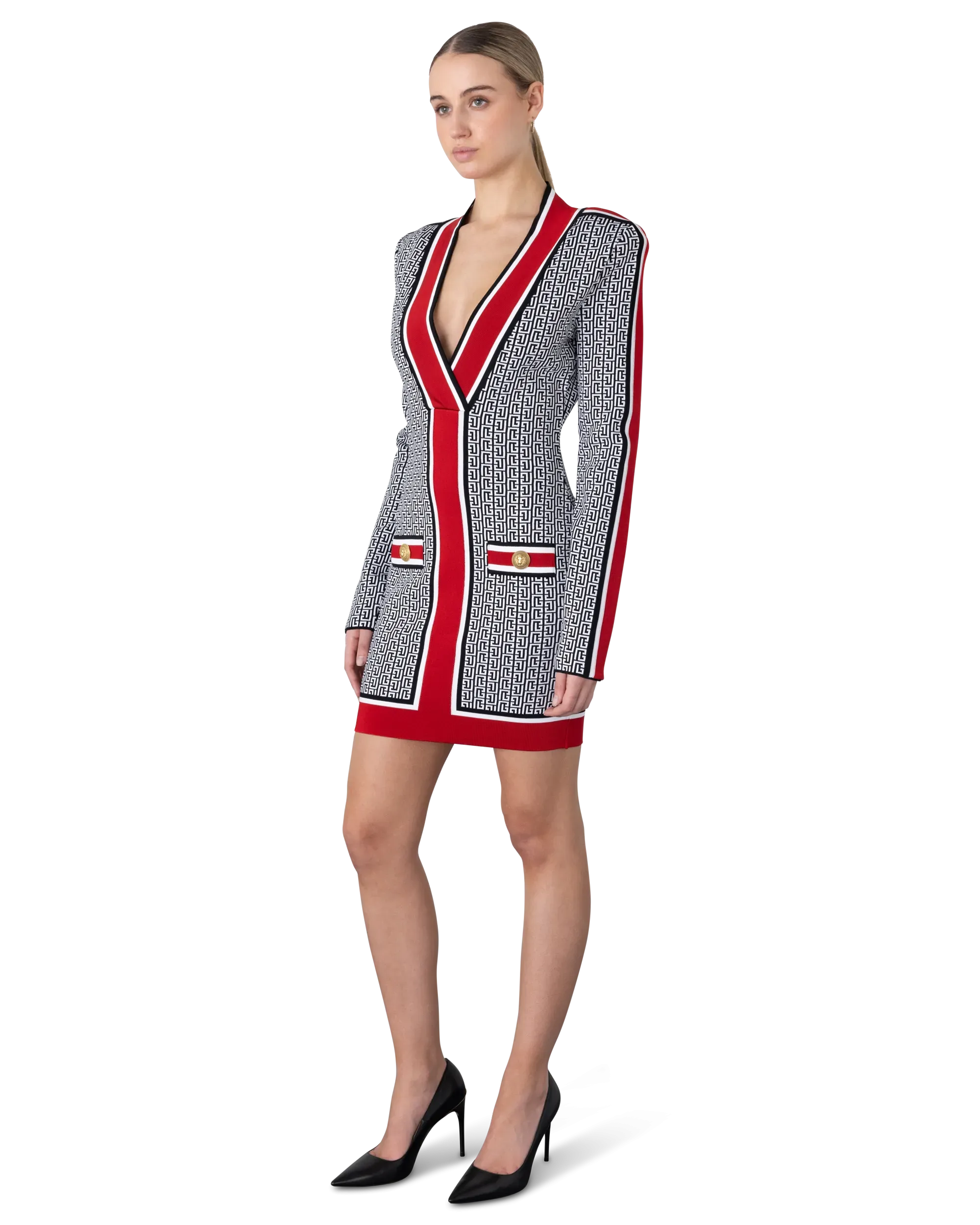 V-Neck Monogram Knit Mini Dress
