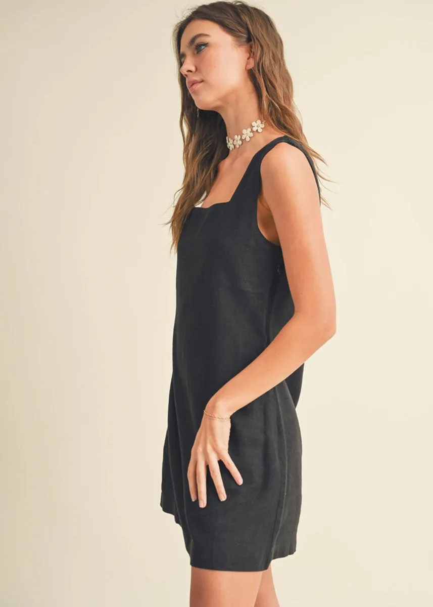 Yura Square Neck Mini Dress - Black
