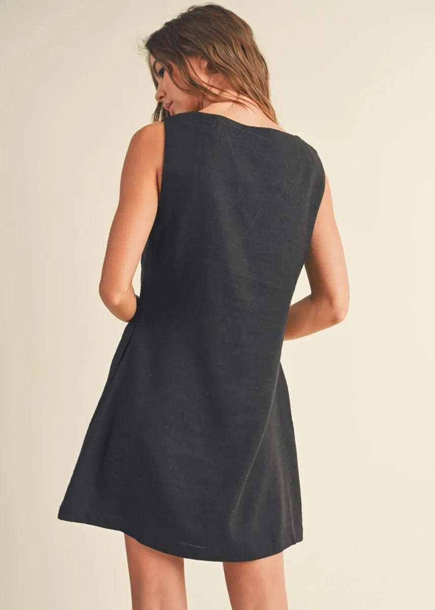 Yura Square Neck Mini Dress - Black